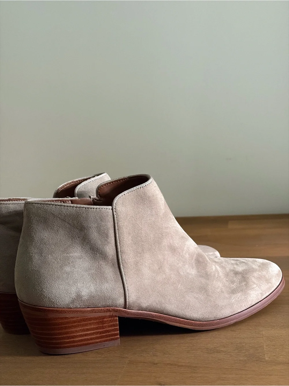 Sam Edelman Taupe Suede Low Heel Ankle Booties – Size 9 - Like New